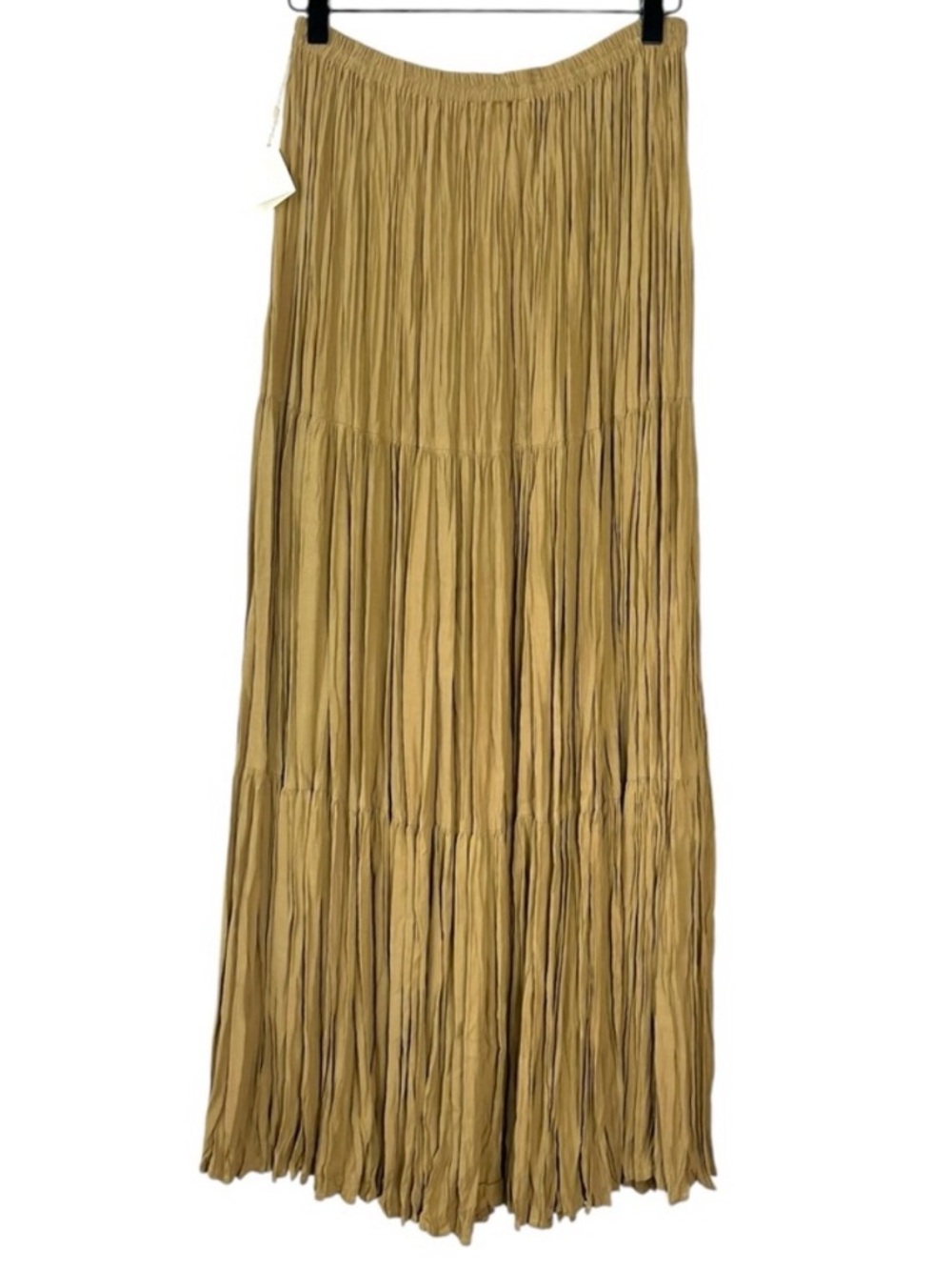 Tiered Crinkle Maxi Skirt in Mustard